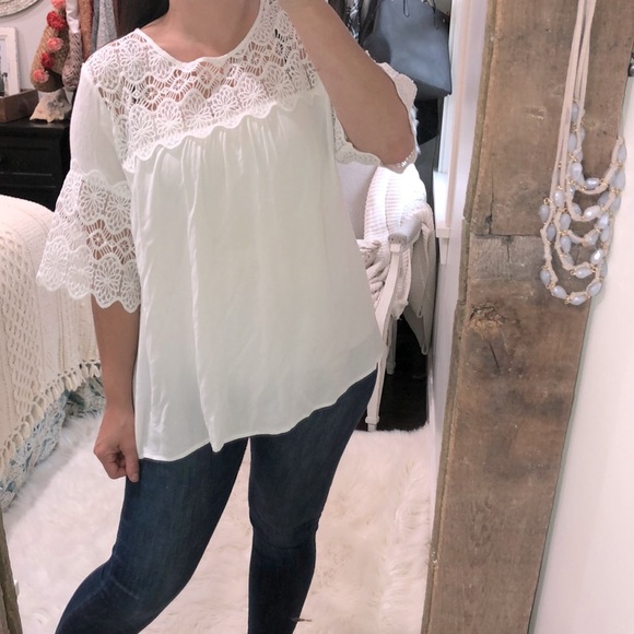 Umgee size large white romantic boho top - Picture 1 of 5